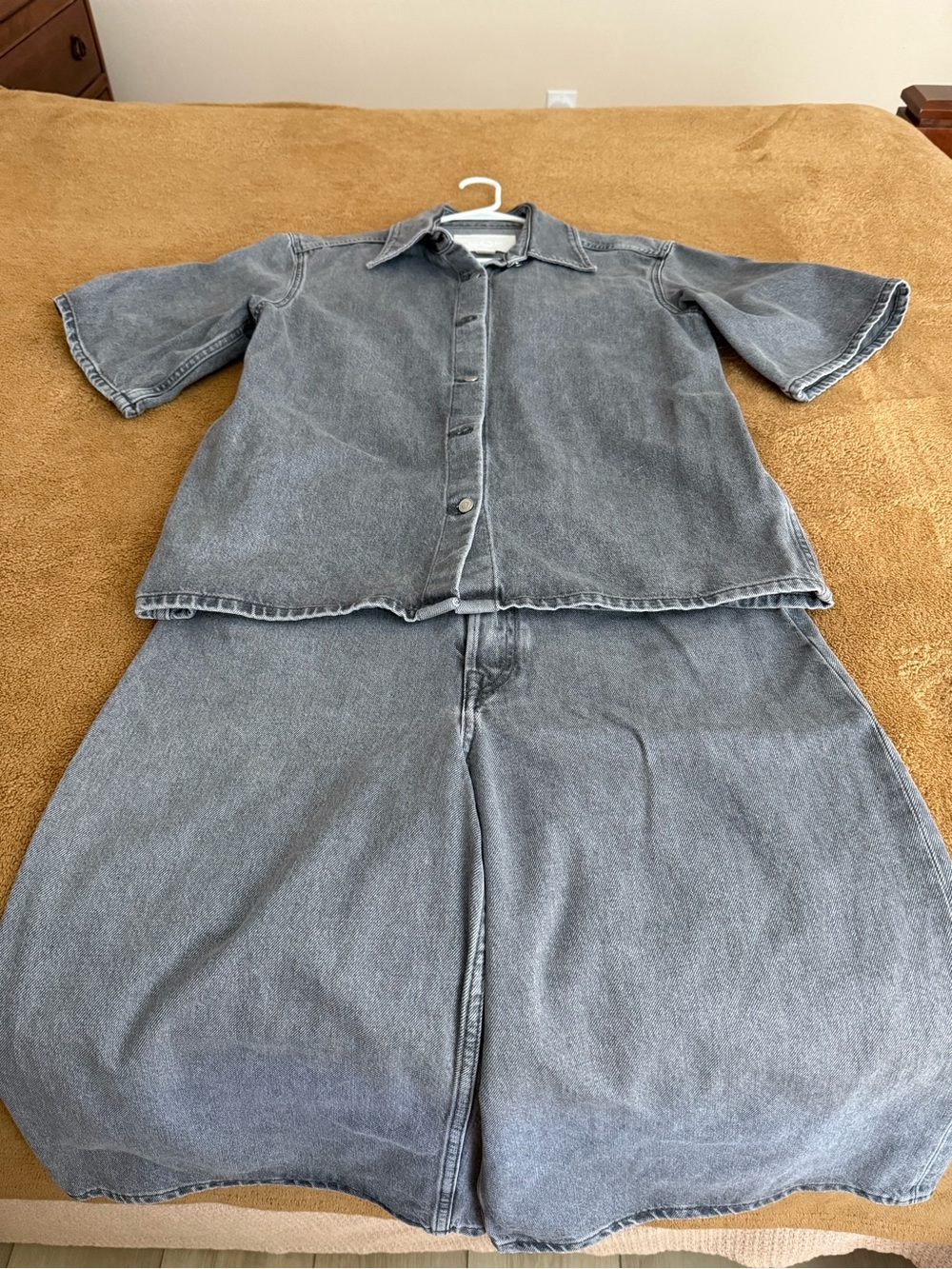 Cos cotton Denim shirt/ shorts Two-Piece Set in Grey SZ 8/ 29